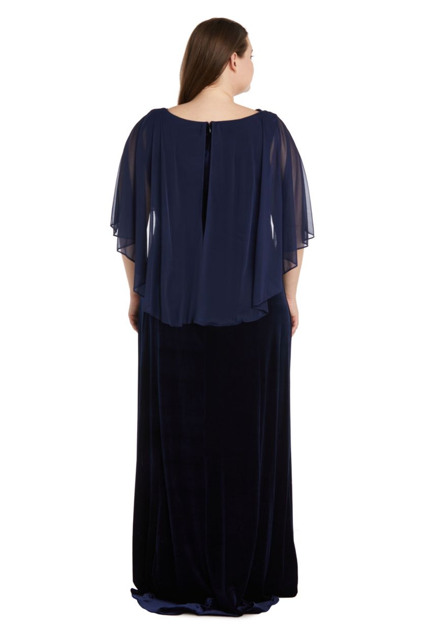 1Pc Velvet And Chiffon Side Drape Cowl Neck Caplet Long Dress