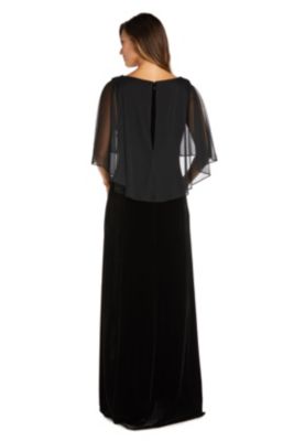 1Pc Velvet And Chiffon Side Drape Cowl Neck Caplet Long Dress