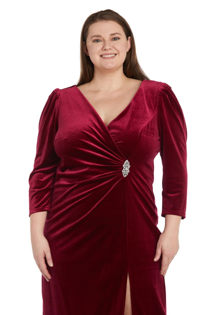 1Pc Puff Sleeve Side Wrap Dress With Brooch Detail
