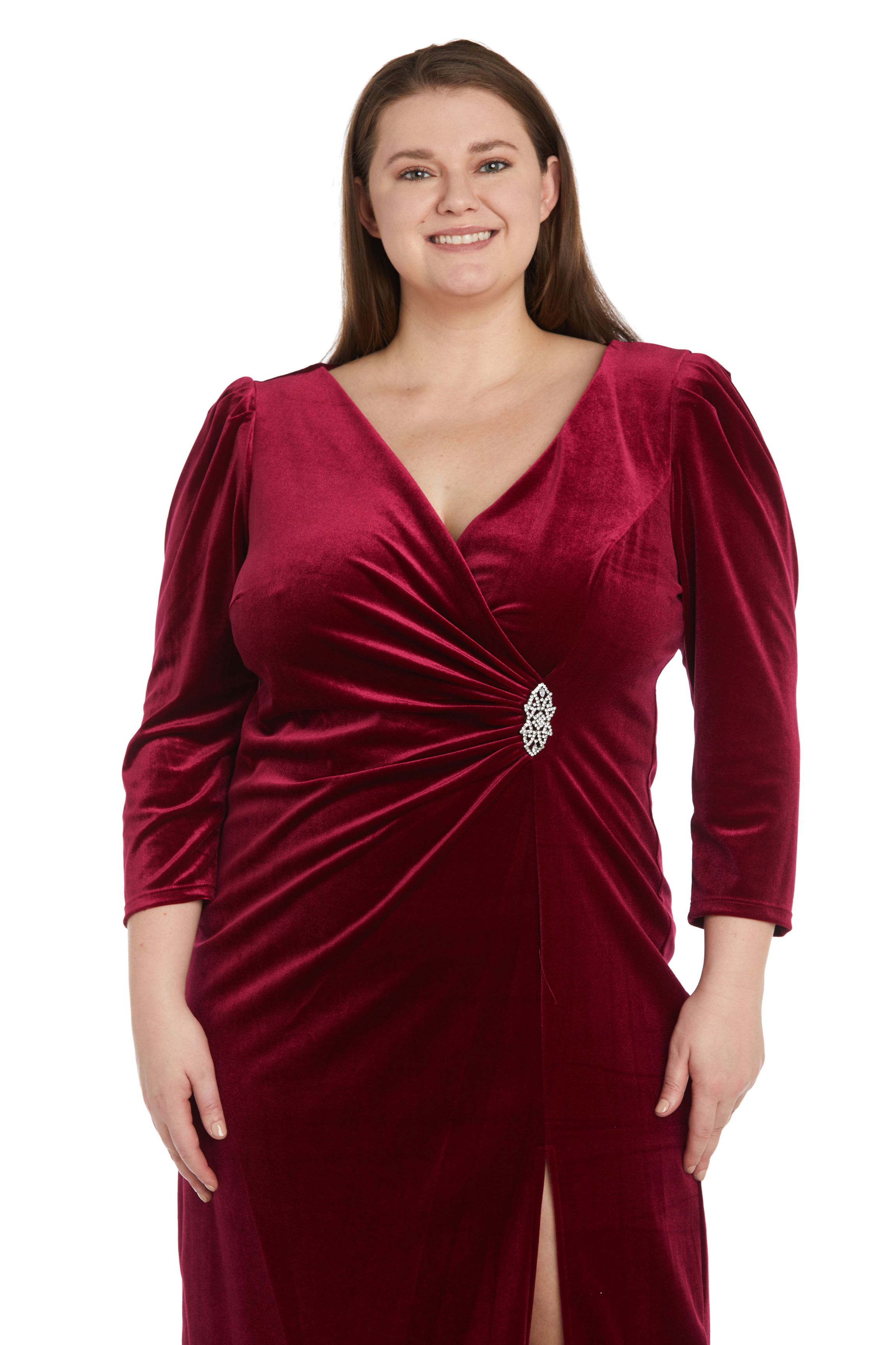 1Pc Puff Sleeve Side Wrap Dress With Brooch Detail