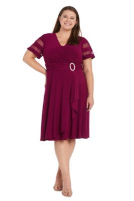 1Pc Cascade Wrap Dress With Sleeve Detail And Rhinestone Buckle