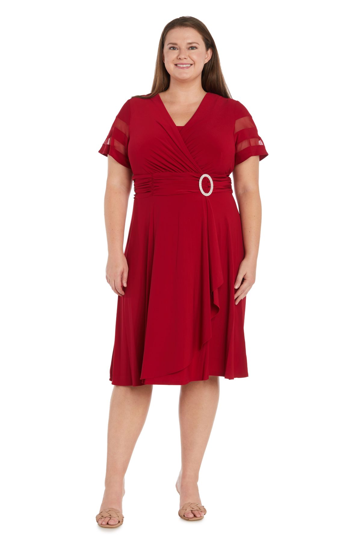 1Pc Cascade Wrap Dress With Sleeve Detail And Rhinestone Buckle