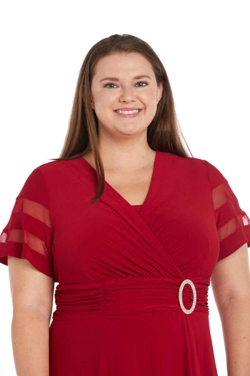 1Pc Cascade Wrap Dress With Sleeve Detail And Rhinestone Buckle