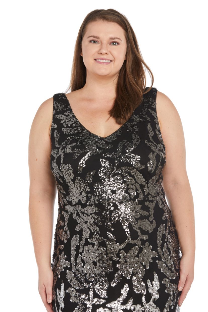1Pc V Front And Back Ombre Emb Sequin Column Dress
