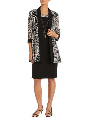 2Pc Print Power Mesh With Gold Foil Jacket Dress