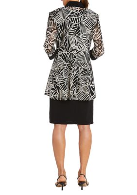 2Pc Print Power Mesh With Gold Foil Jacket Dress