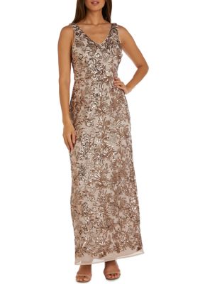 R&m Richards Sequined Column Gown