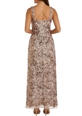 1Pc V Front And Back All Over Emb Sequin Column Dress