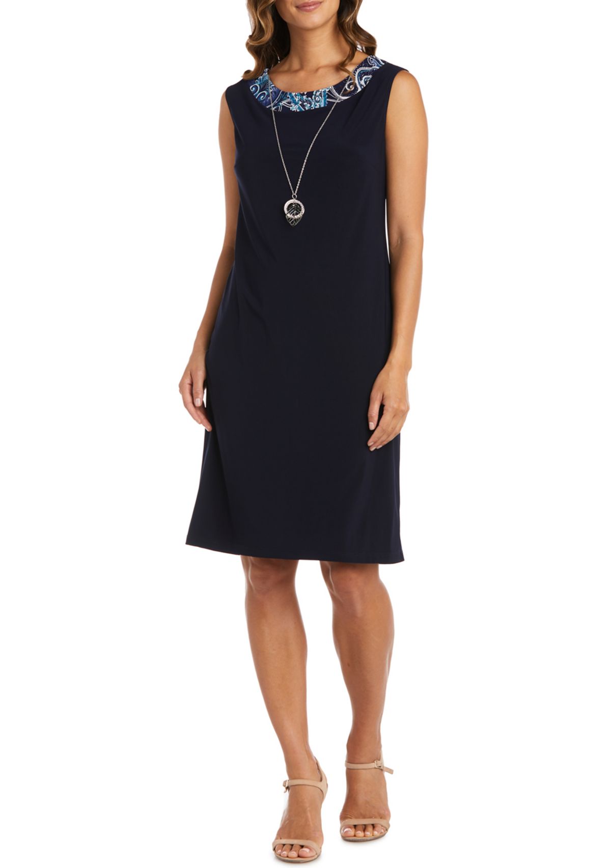 Womens Printed Mesh Jacket Dress with Necklace 