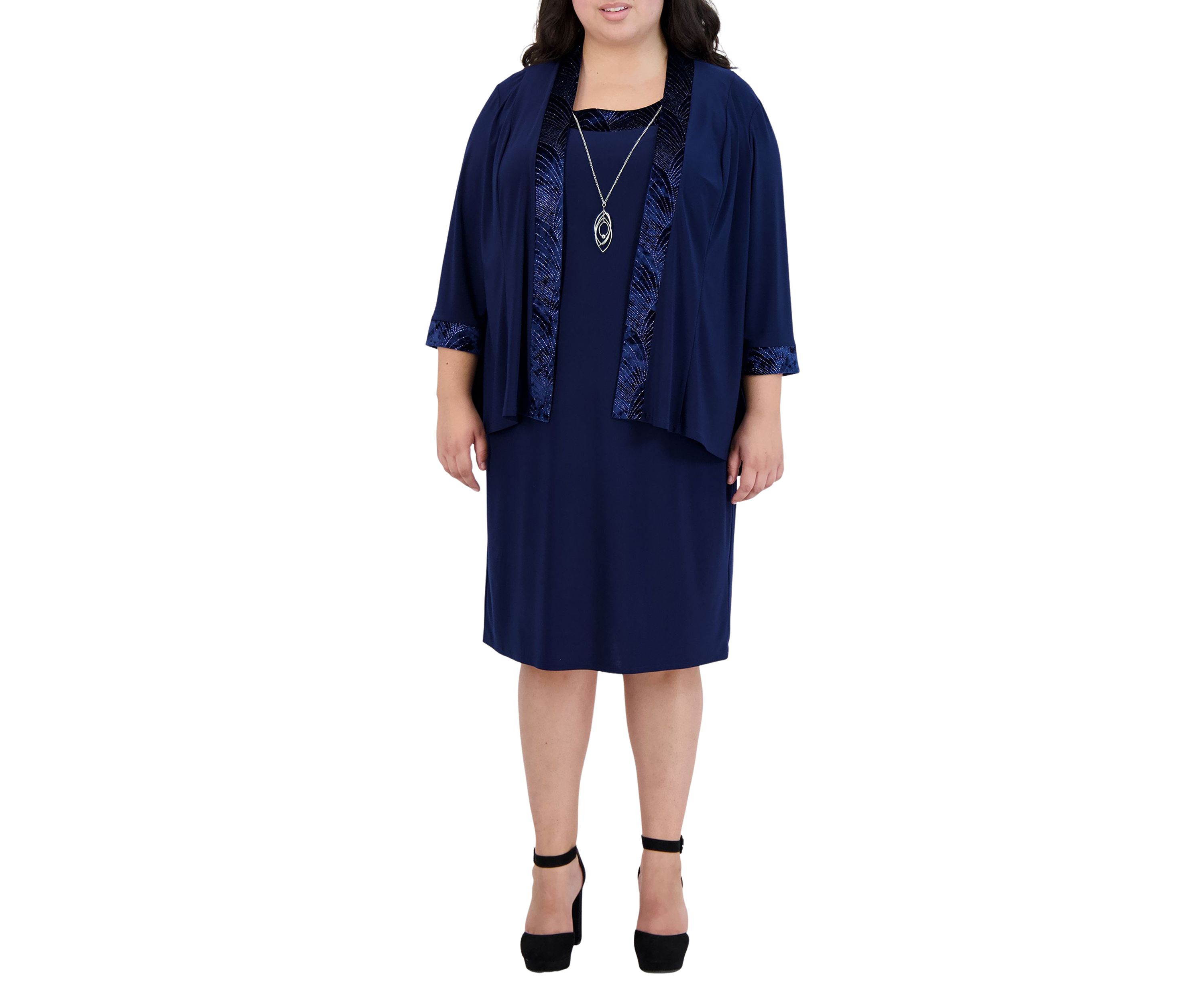 2Pc Banded Glitter Velvet Trim Hilo Jacket Dress