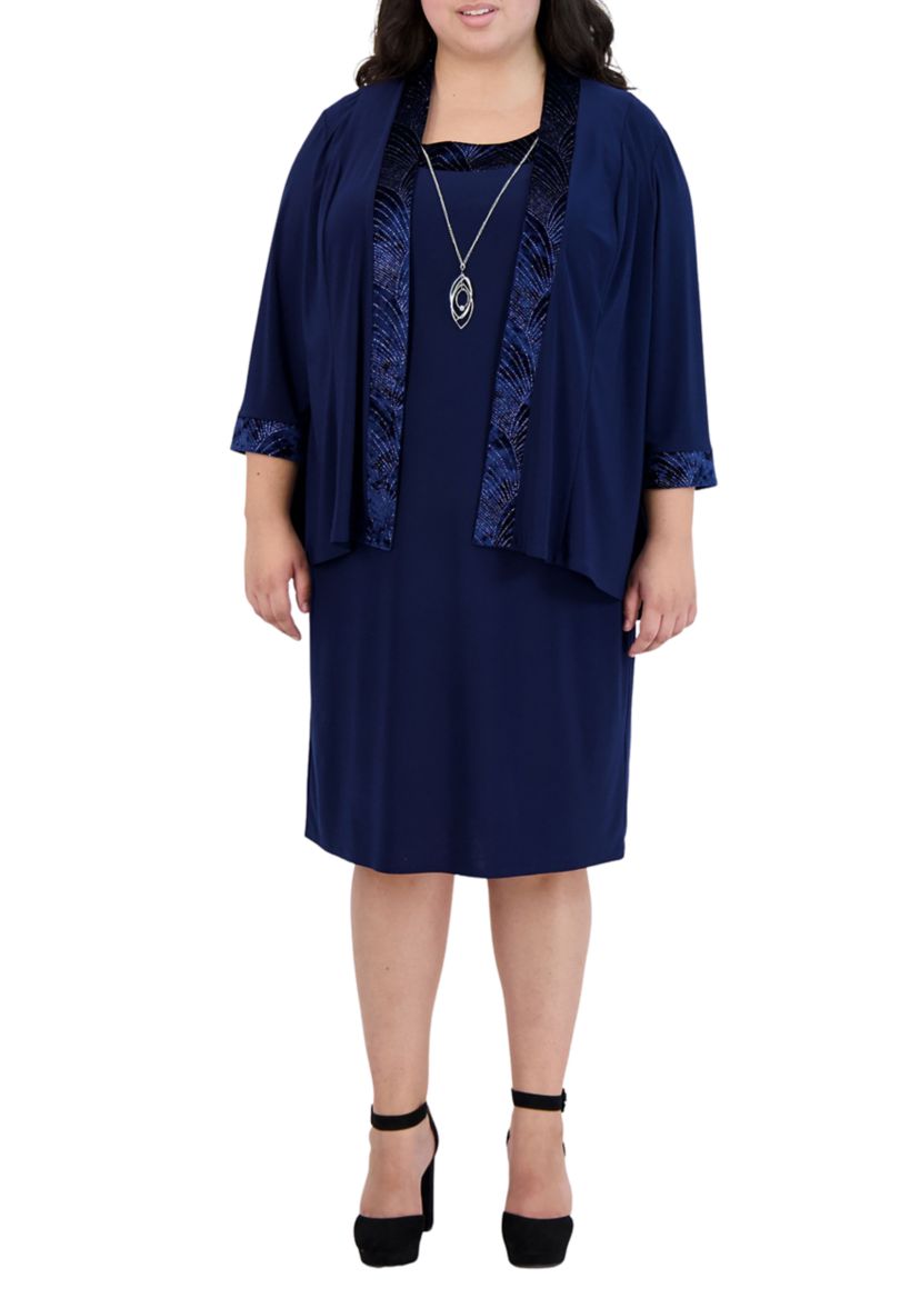2Pc Banded Glitter Velvet Trim Hilo Jacket Dress