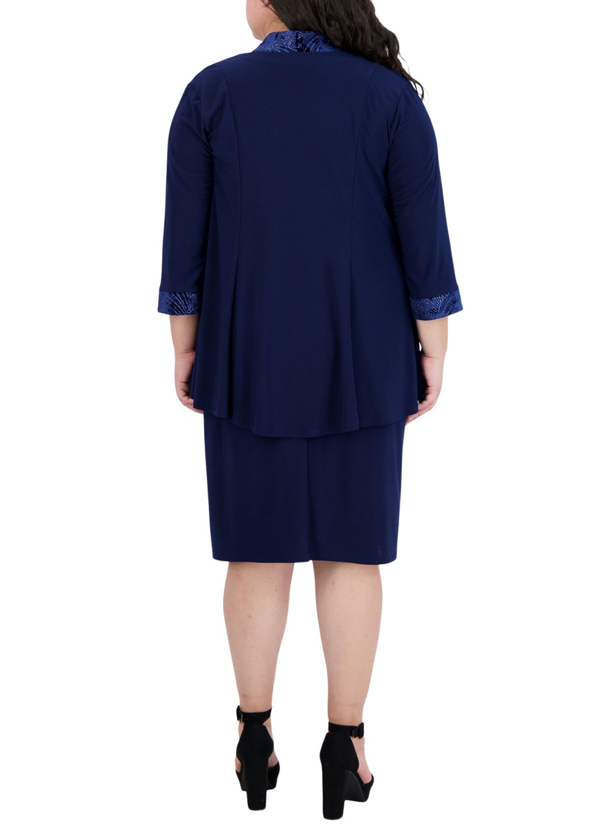 2Pc Banded Glitter Velvet Trim Hilo Jacket Dress