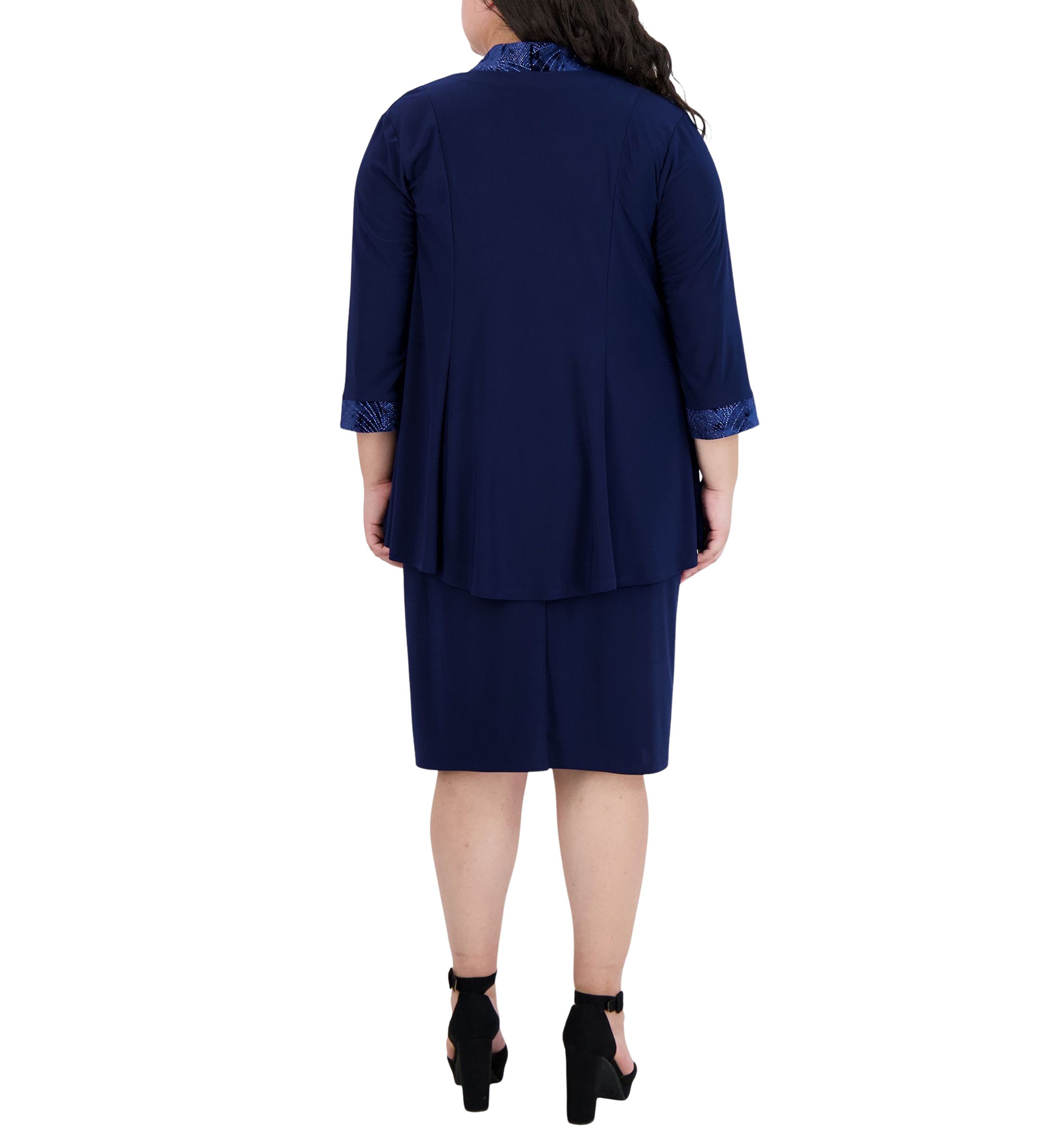 2Pc Banded Glitter Velvet Trim Hilo Jacket Dress