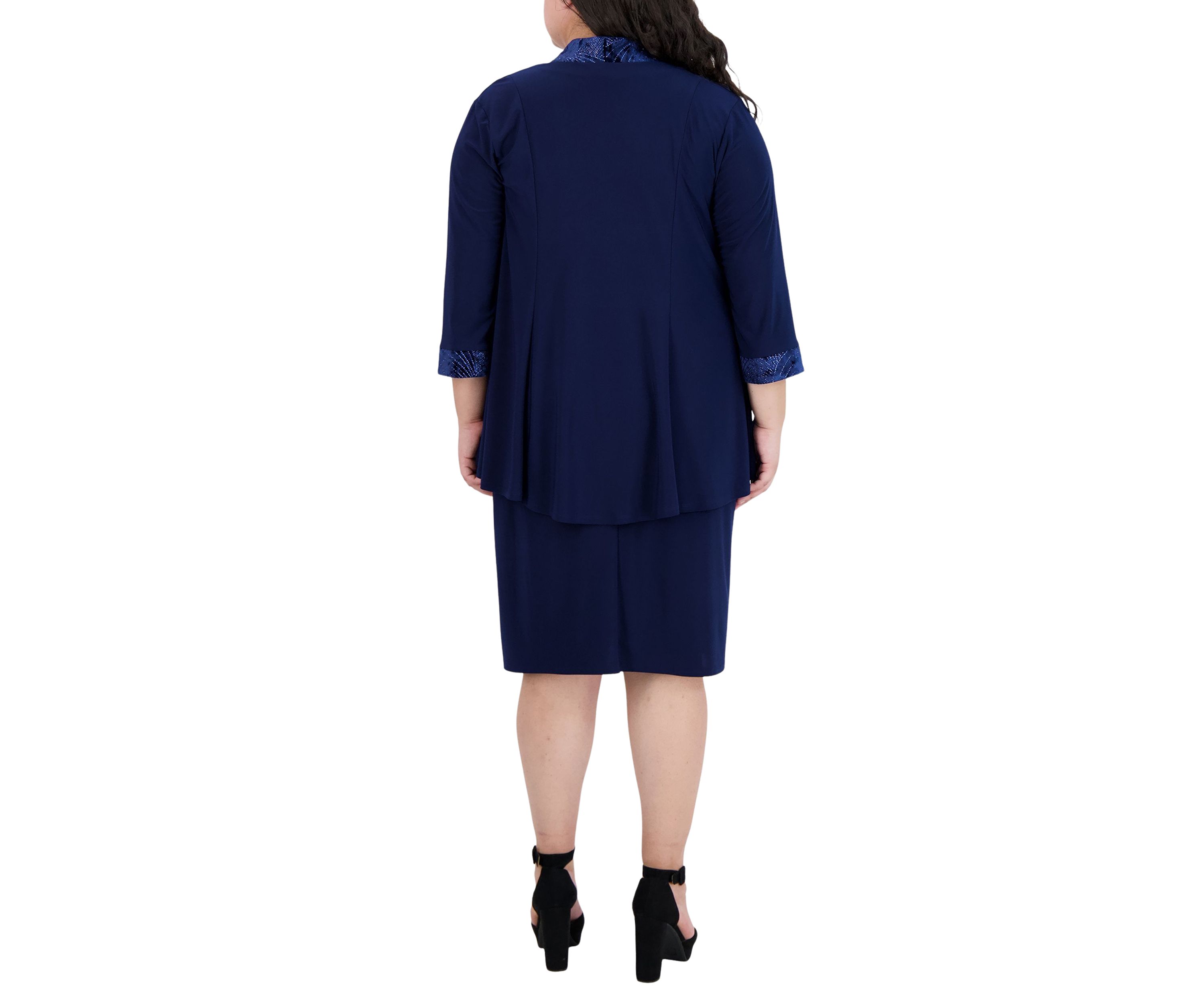 2Pc Banded Glitter Velvet Trim Hilo Jacket Dress