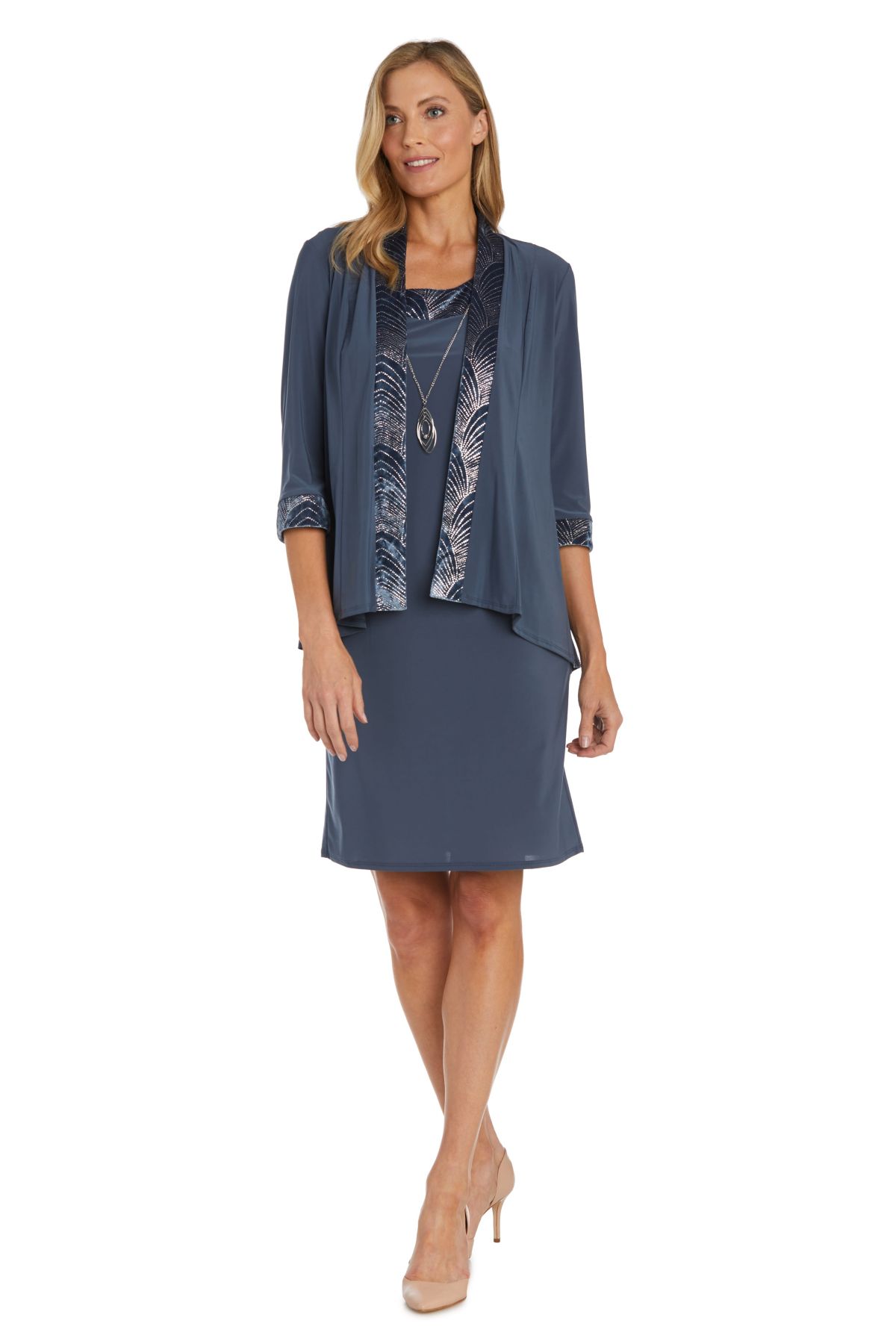 2Pc Banded Glitter Velvet Trim Hilo Jacket Dress