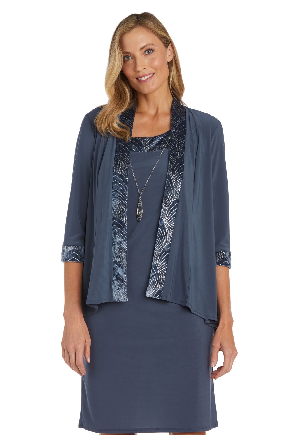 2Pc Banded Glitter Velvet Trim Hilo Jacket Dress