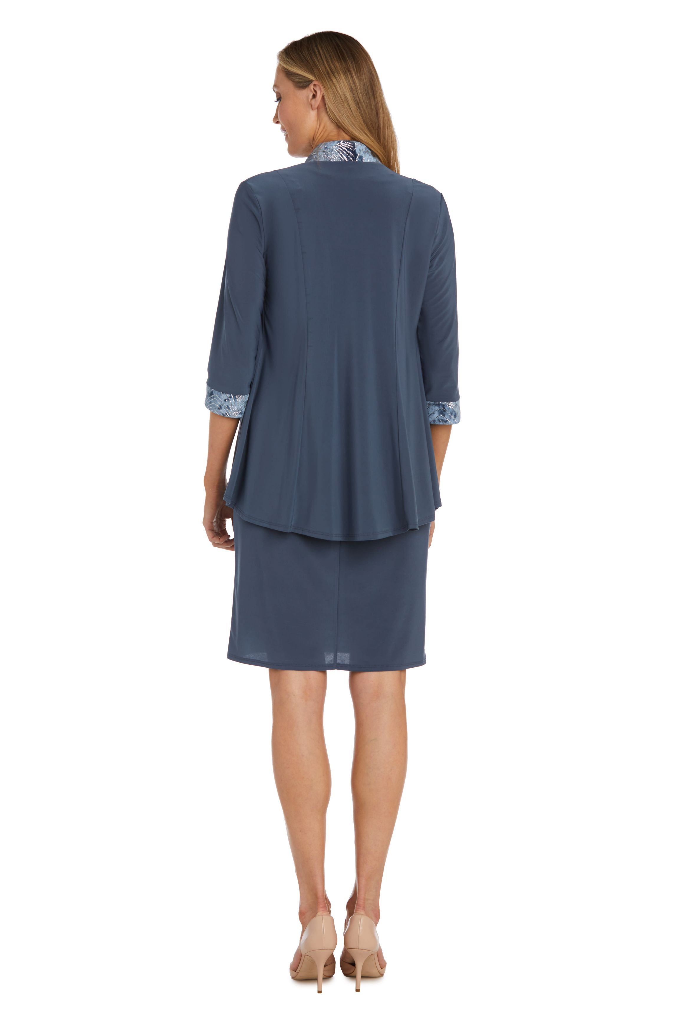 2Pc Banded Glitter Velvet Trim Hilo Jacket Dress