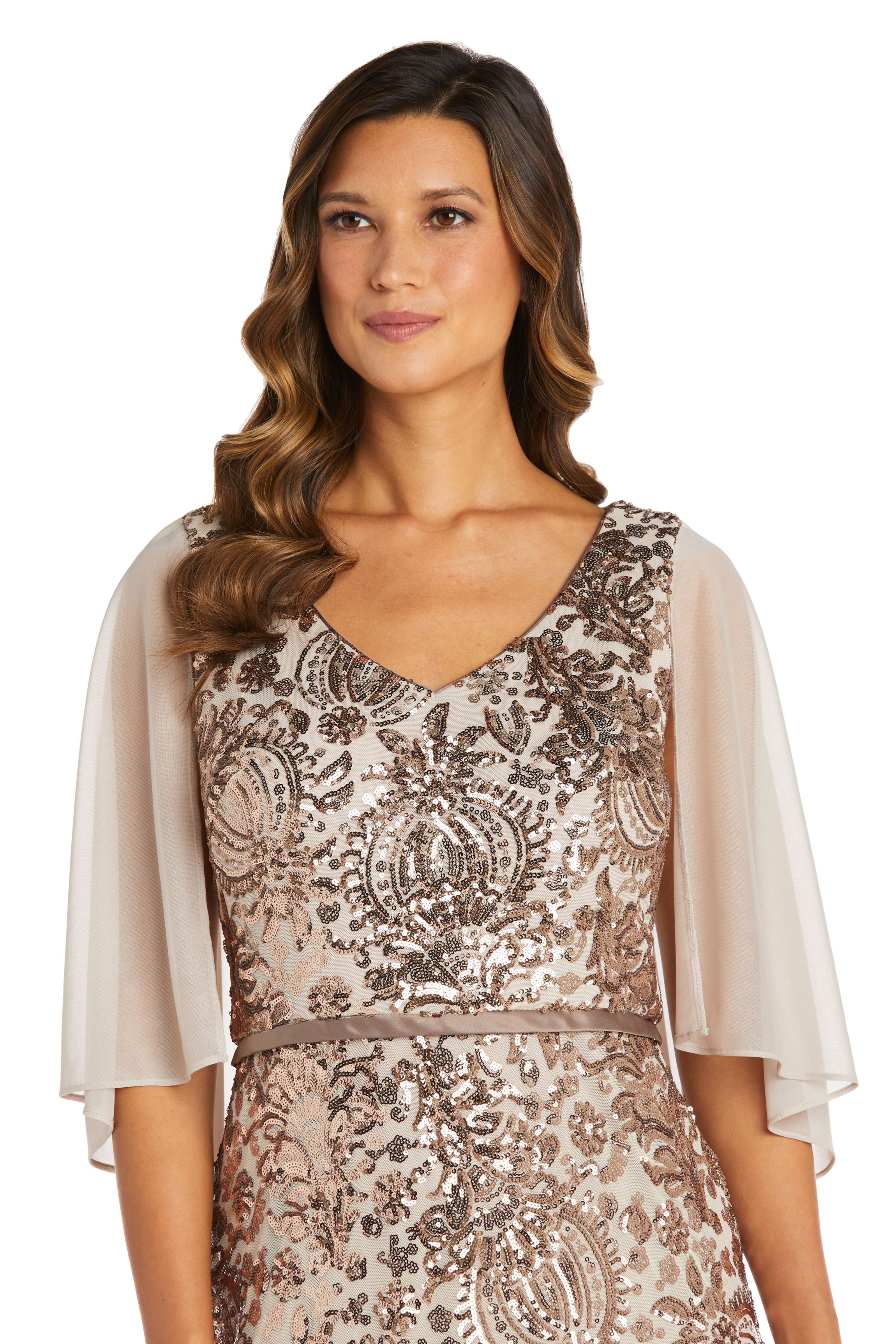 1Pc V Neck Emb Sequin Capelet Fishtail Dress