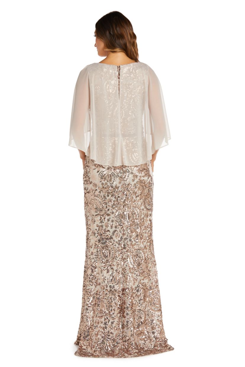 1Pc V Neck Emb Sequin Capelet Fishtail Dress