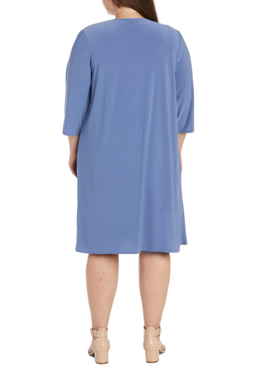 Plus Size 3/4 Sleeve Printed Dress with Drape Jacket
