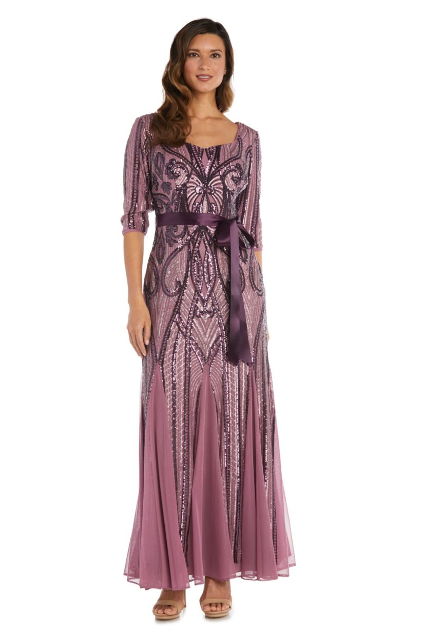 1Pc Sweetheart Neckline Emb Sequin Panel Godet Dress