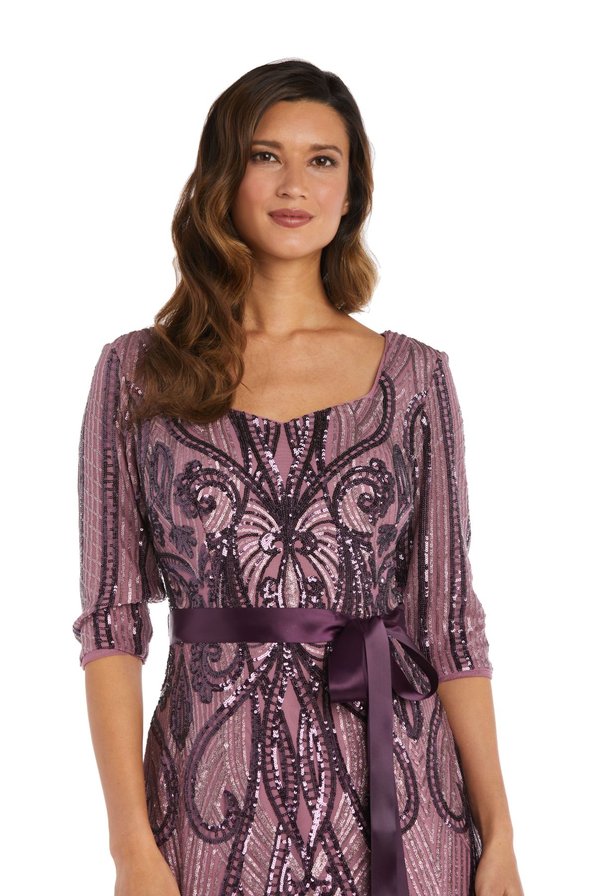 1Pc Sweetheart Neckline Emb Sequin Panel Godet Dress