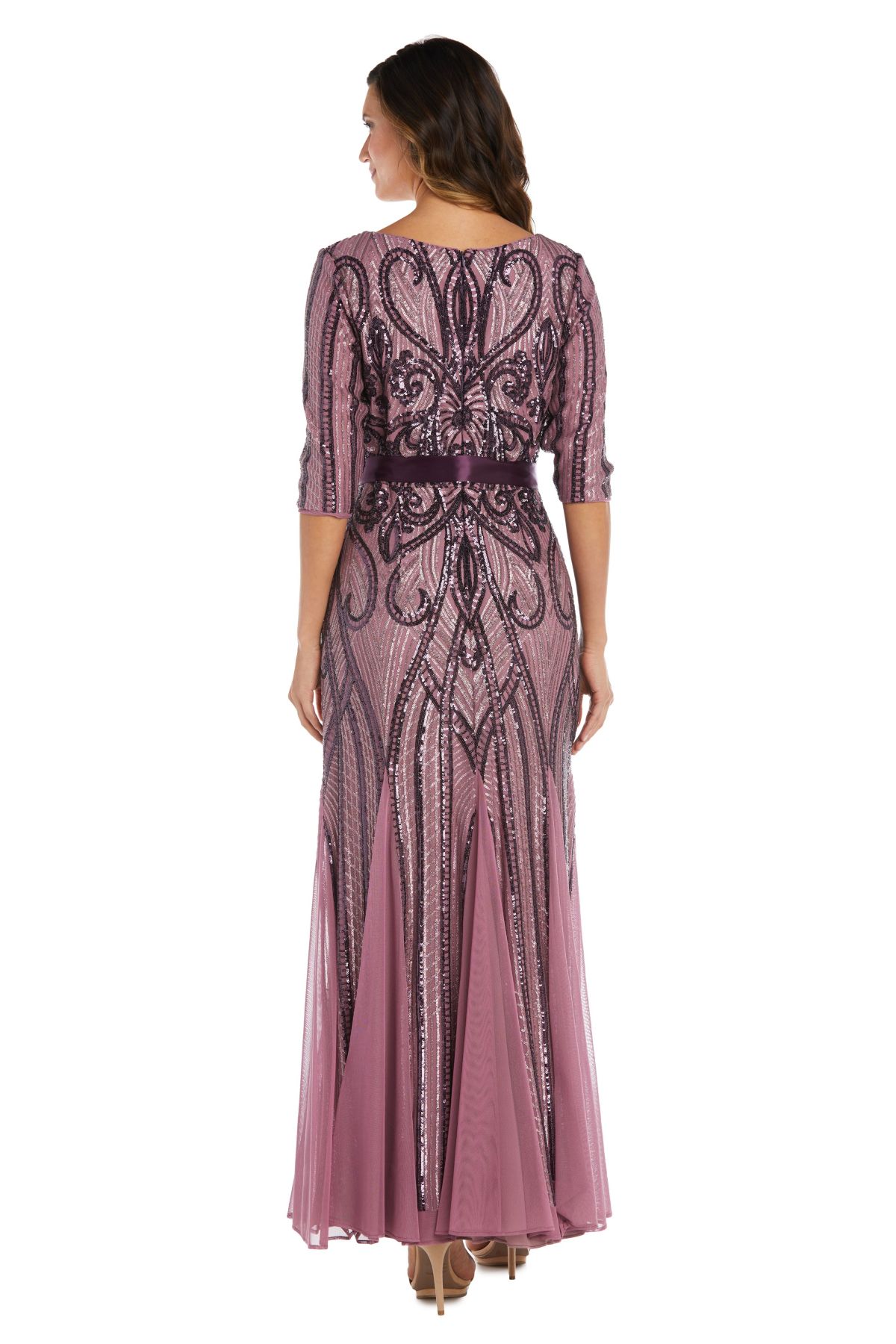 1Pc Sweetheart Neckline Emb Sequin Panel Godet Dress