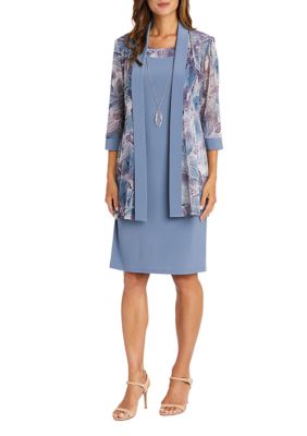 Two Piece Floral Velvet Jacket and Dress Set - Plus – R&M Richards