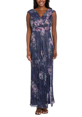 R & M Richards Women's 1Pc Print Crinkle Sheer Knit Wrap Dress, 18