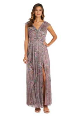 R & M Richards Women's 1Pc Print Crinkle Sheer Knit Wrap Dress