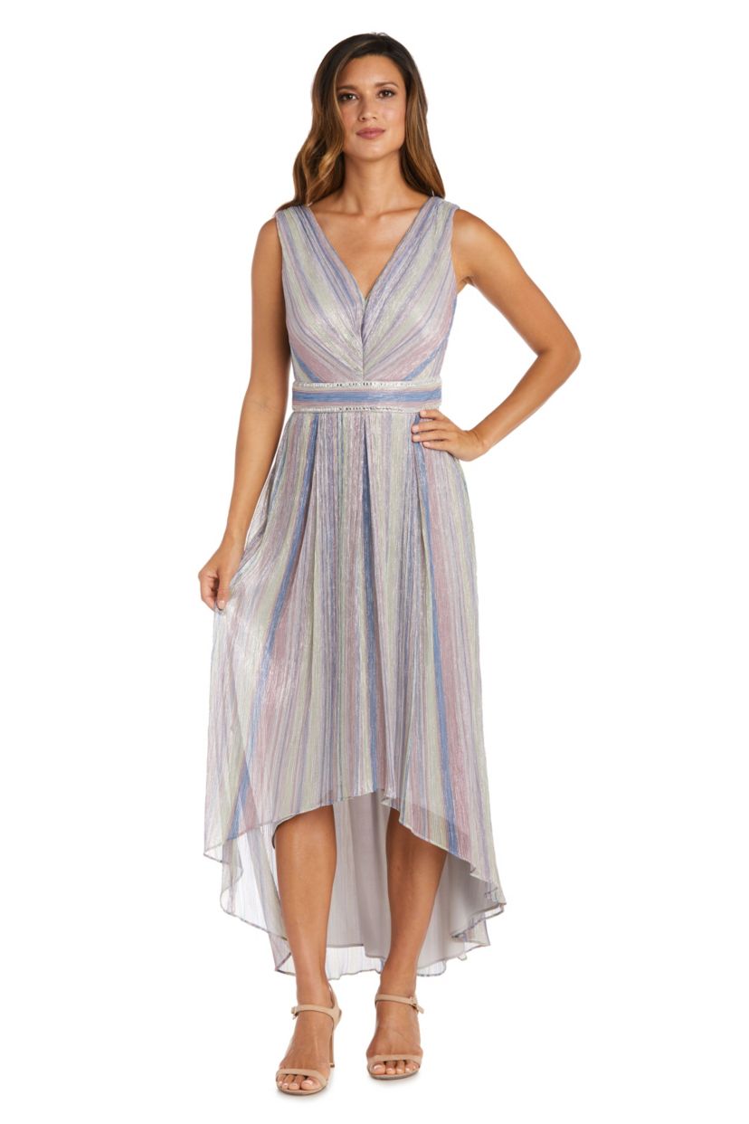 1Pc Print Metallic Crinkle With Rhinestone Waist Detail