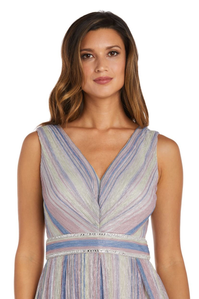 1Pc Print Metallic Crinkle With Rhinestone Waist Detail