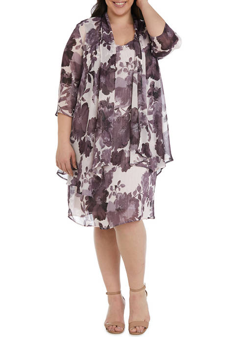 Plus Size Printed Dress with Jacket
