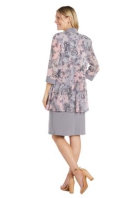 2Pc Puff Print Power Mesh And Ity Jacket Dress