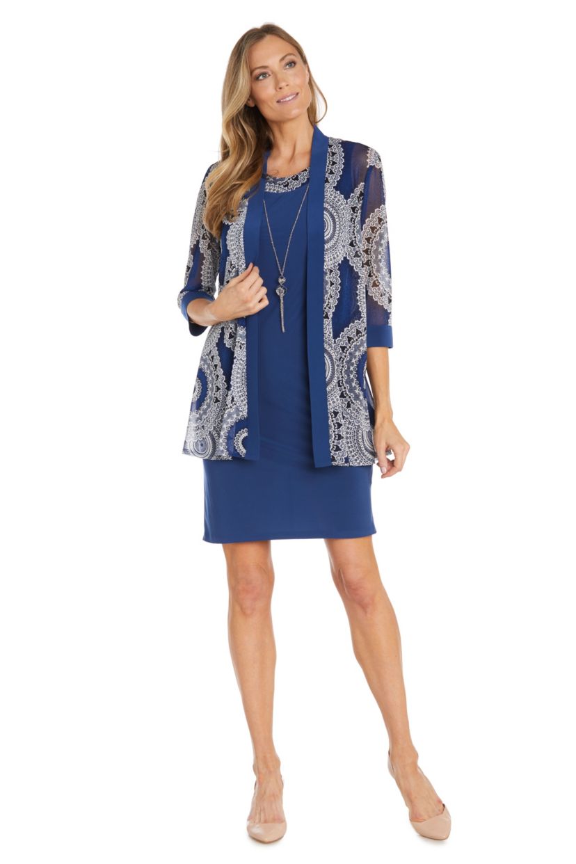 2pc Puff Print Power Mesh and Ity Swing Jacket Dress