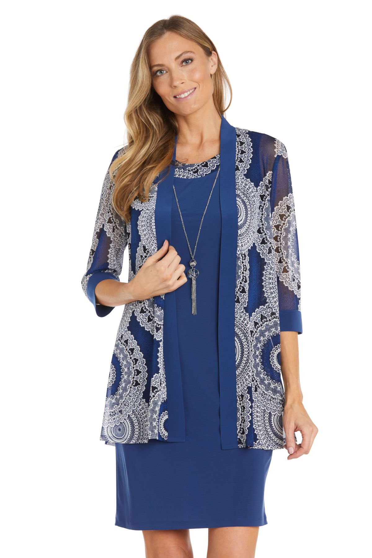 2pc Puff Print Power Mesh and Ity Swing Jacket Dress