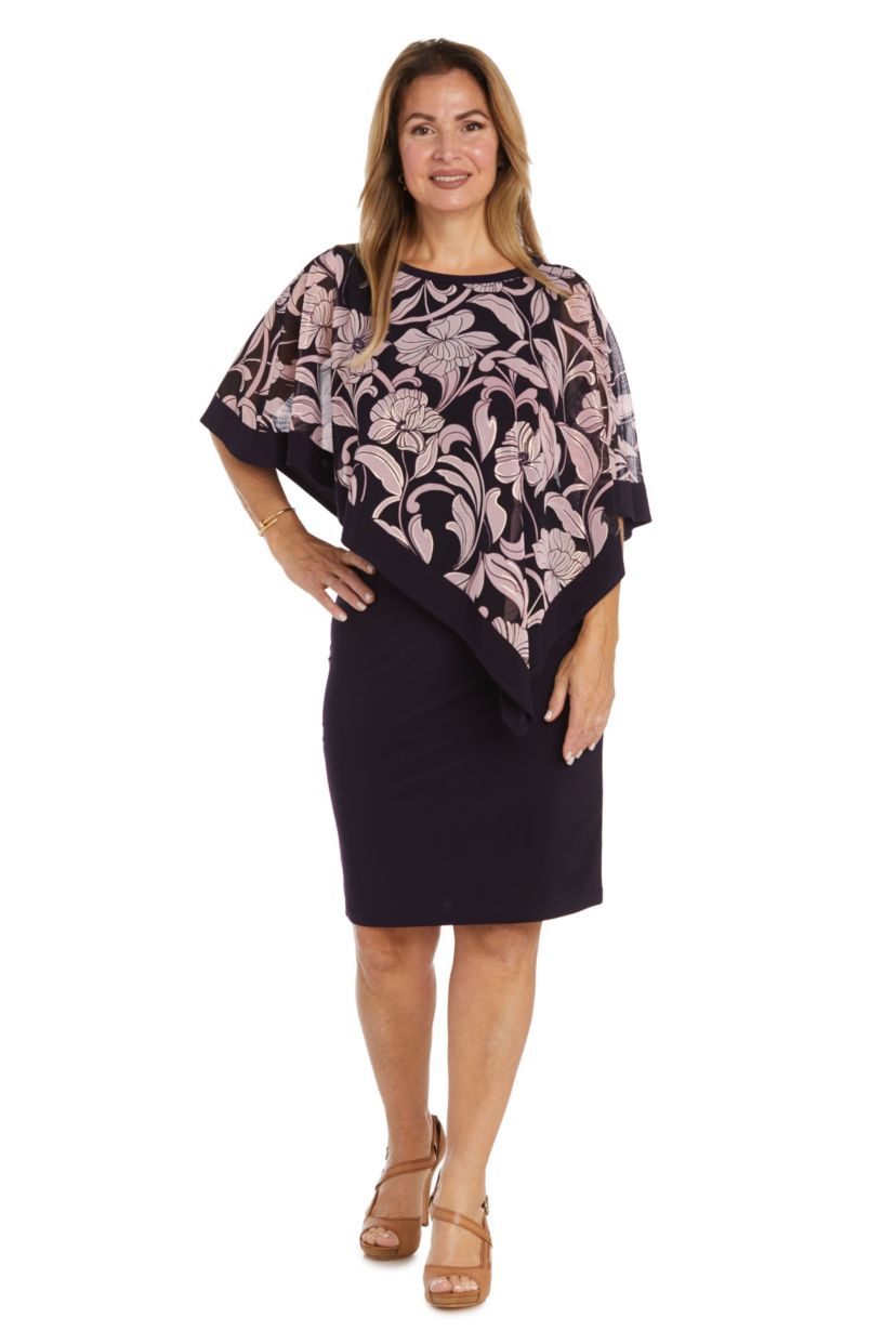 1Pc Banded Foil Power Mesh And Ity Poncho Dress