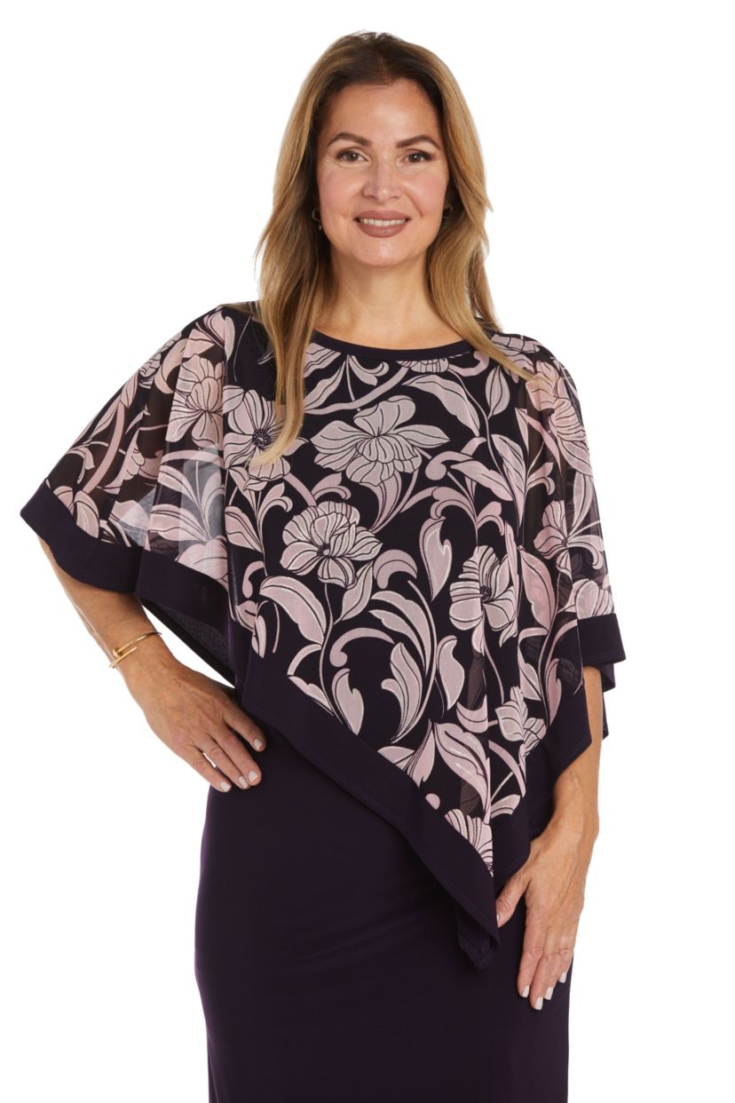1Pc Banded Foil Power Mesh And Ity Poncho Dress
