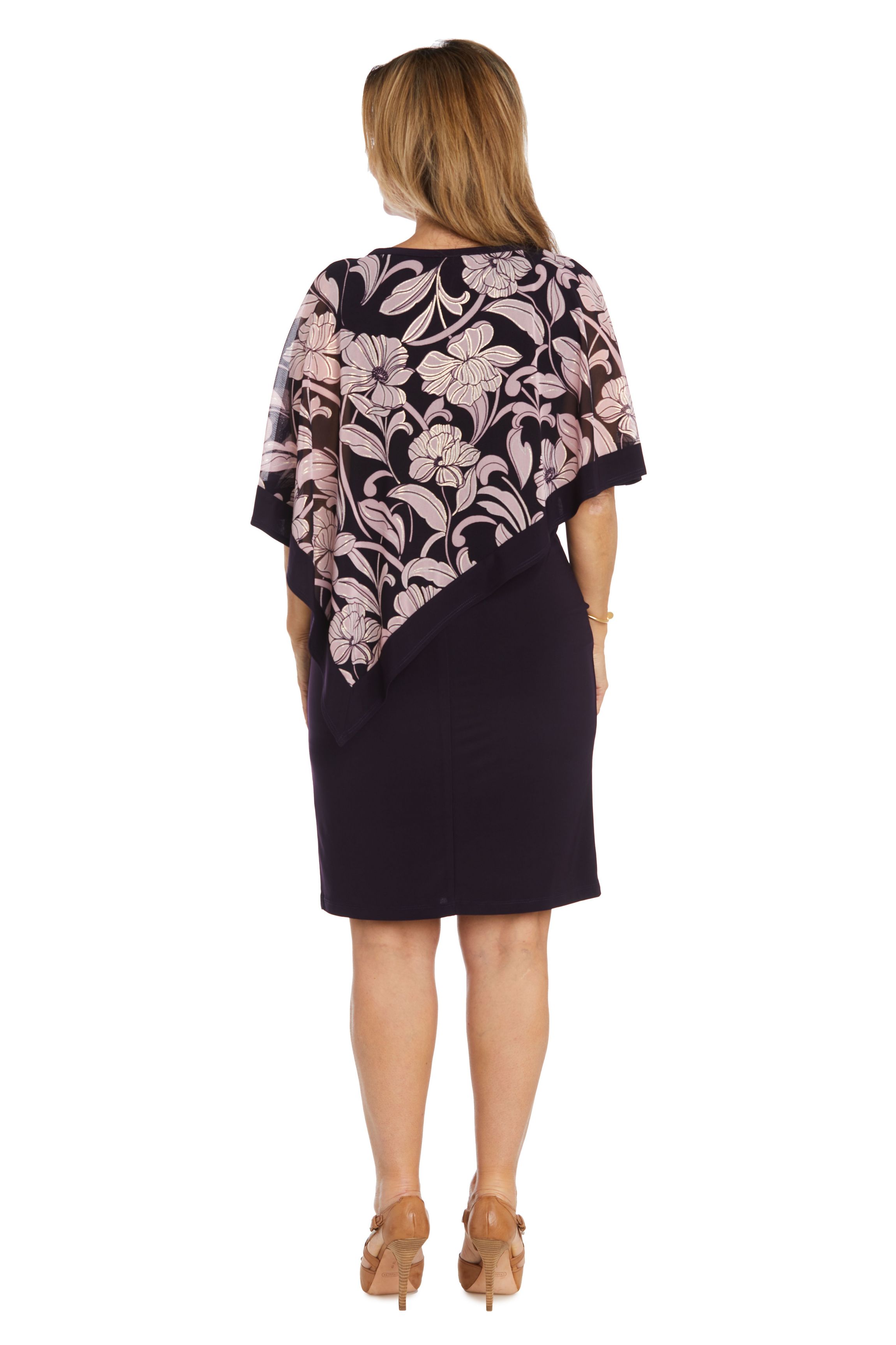 1Pc Banded Foil Power Mesh And Ity Poncho Dress