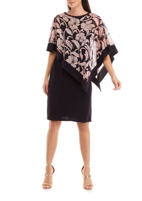 Women's Printed Mesh Burnout Capelet Dress