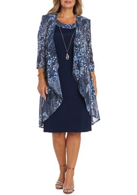 R & M Richards Women's 3/4 Sleeve Printed Jacket and Solid Sheath Dress ...