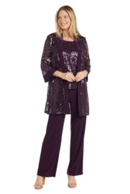 3Pc Banded Emb Sequin And Ity Duster Pant Set