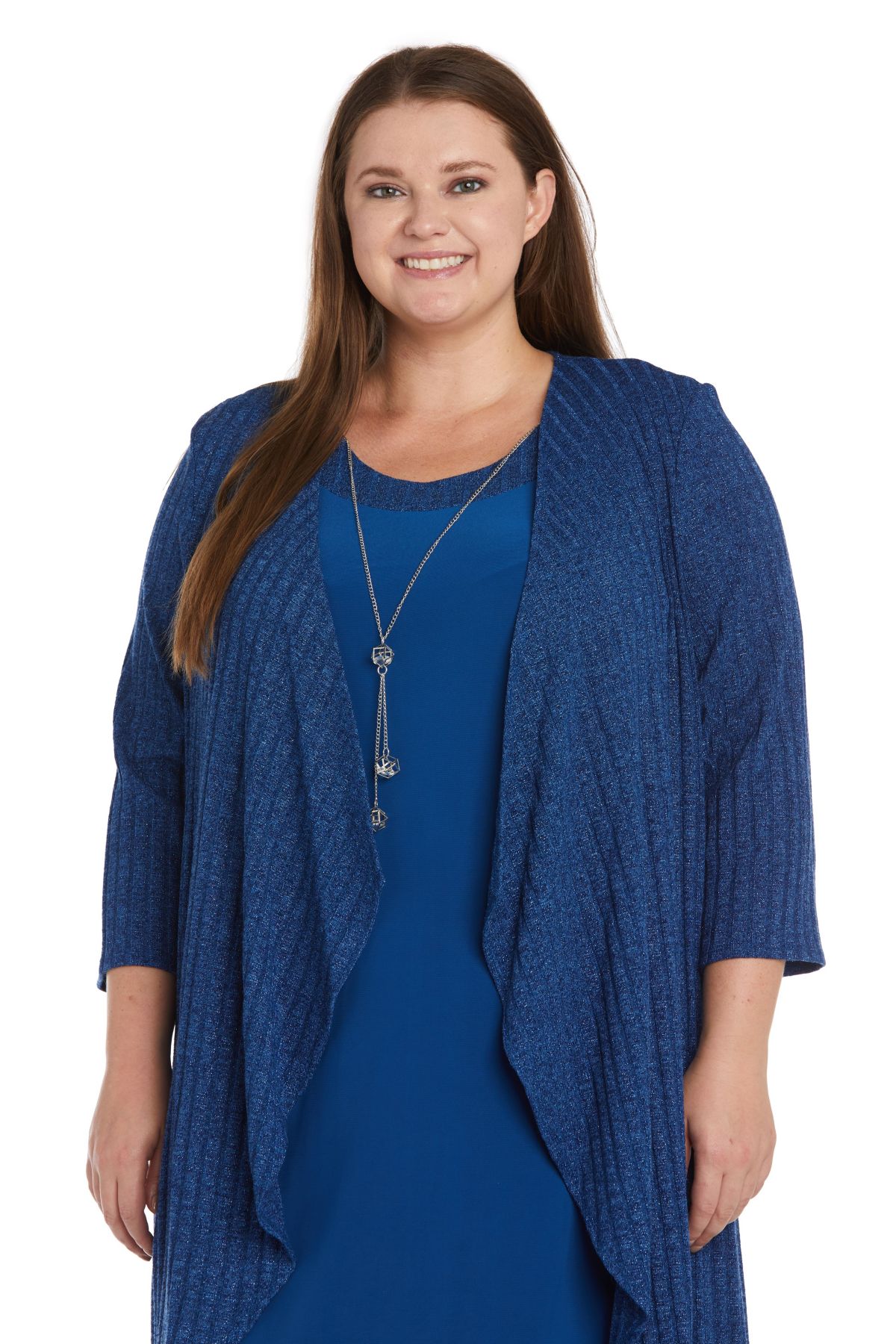 2Pc Metallic Pb Rib Knit And Ity Swing Jacket Dress