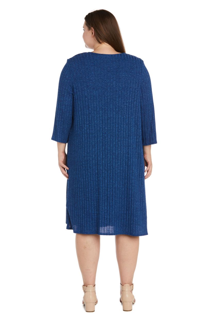 2Pc Metallic Pb Rib Knit And Ity Swing Jacket Dress