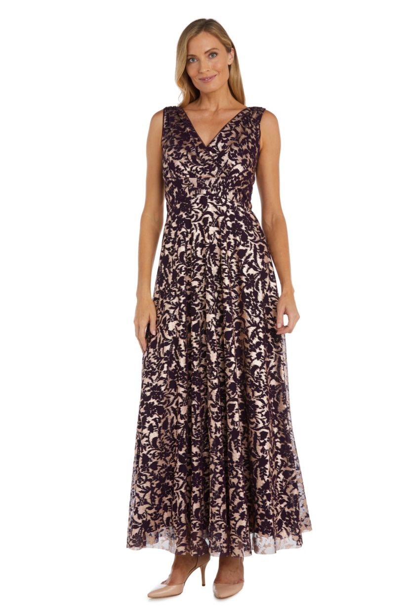 1Pc Sculpted Waist Fit And Flare Pleated Print Foil Mesh Dress
