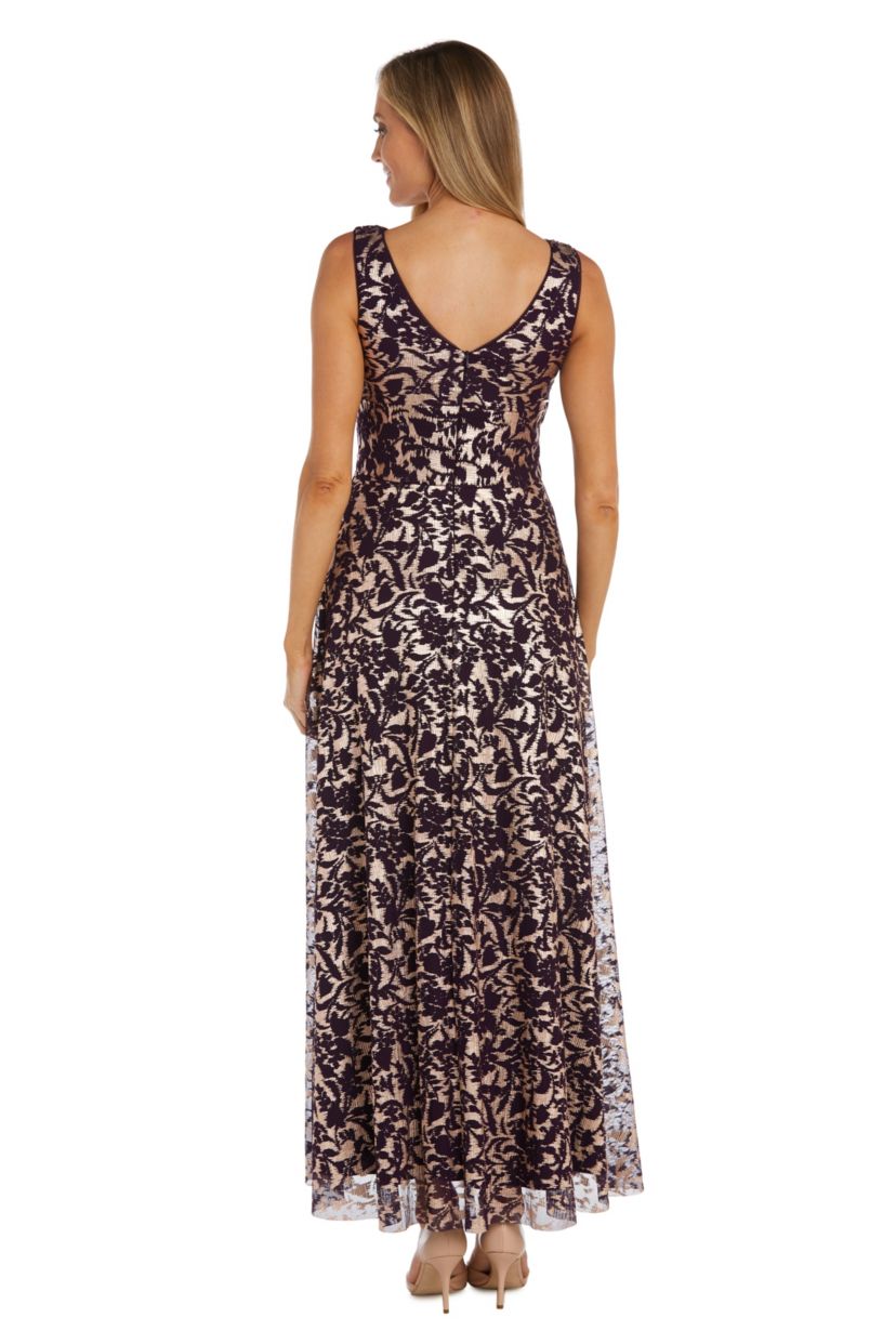 1Pc Sculpted Waist Fit And Flare Pleated Print Foil Mesh Dress