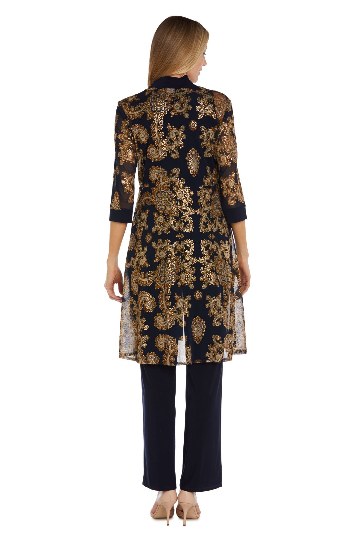 3Pc Foil Print Power Mesh And Ity Duster Pant Set