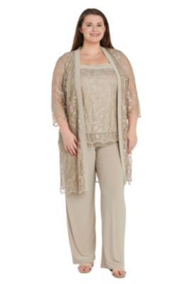 R & M Richards 3Pc Emb Sequin Lace And Ity Duster Pant Set | belk