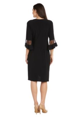 1Pc Sheer Sleeve Cascade Wrap Dress With Buckle Detail