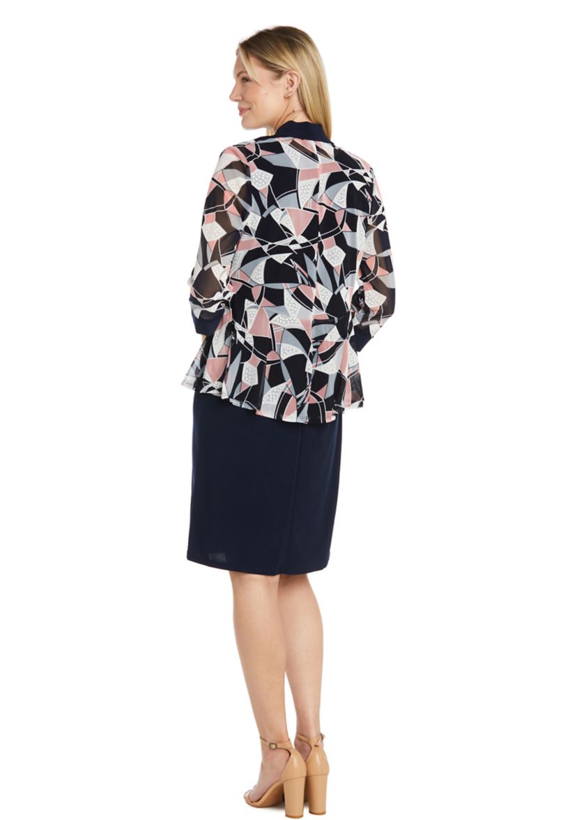Womens 3/4 Sleeve Jacket Dress with Necklace 